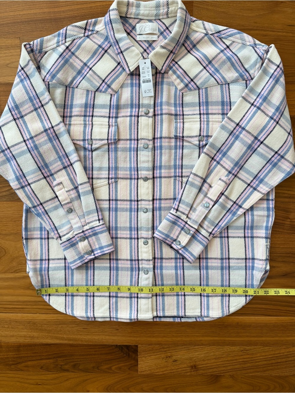 NWT J. Crew Lavender Plaid Pearl Snap Relaxed Shirt Shacket Women’s Size 12 / L - Picture 6 of 16